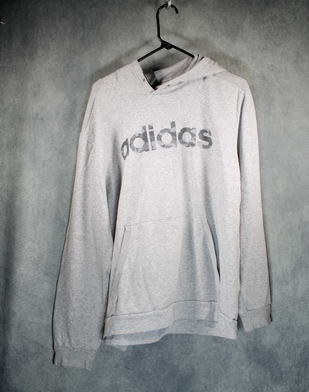 Adidas Gray Pullover Hoodie Mens Size Large Spellout Logo Athletic Wear XL